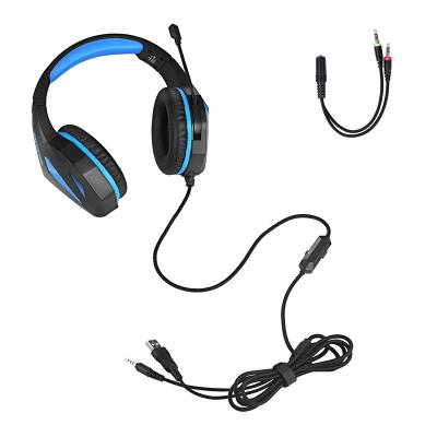 China Earphone Amazon Top Selling Stereo Gaming Headset Over-Ear Headphones Gamer Headband Cable Earphone With Microphone Blue Color for sale