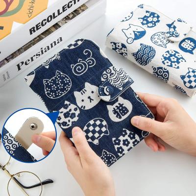 China Spiral Binding Canvas Filler Notebook Cover Personal Notebook Binder with Snap Seal Cute Cat Pattern for sale