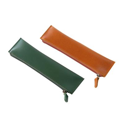 China Schools & Soft PU Pen Case Leather Pouch For Offices High Quality Vintage Leather Pens Zipper Pencil Case for sale