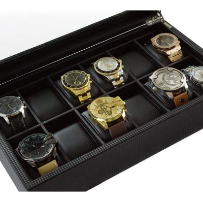 China Leather Watch Box, 12 Slots Watch Case for Display Organizer, PU Leather with Glass Top, Large, Black for sale