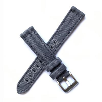 China Replacement 20mm 22mm Material Strong Military Double Canvas Leather Watch Straps With Stitching Hole for sale