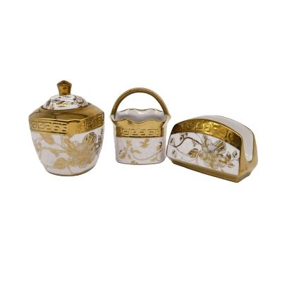 China 3pcs country china dinnerware,ceramic napkin holder,sugar pot for sale