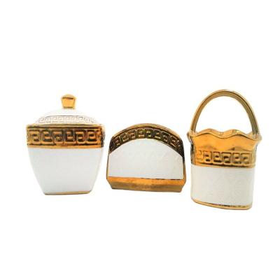 China Viable 3pcs porcelain napkin holder and sugar pot for sale