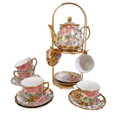 China Viable Porcelain Teapot Tea Set 13pcs Gold Teacup Saucer for sale