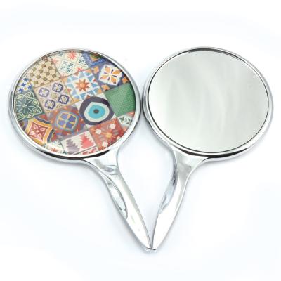 China Retro Middle Eastern Style Islam Culture Evil Eye Printing Makeup Turkish Mirror Bag Portable Compact Magnifying Mirror for sale