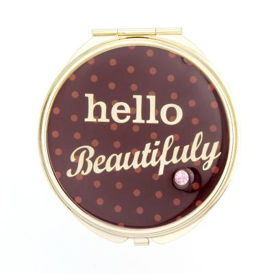 China 7cm Magnifying Sticky Round Crystal Jewelry Compact Mirror Epoxy Personalized Plating Light Gold Pocket Mirror for sale