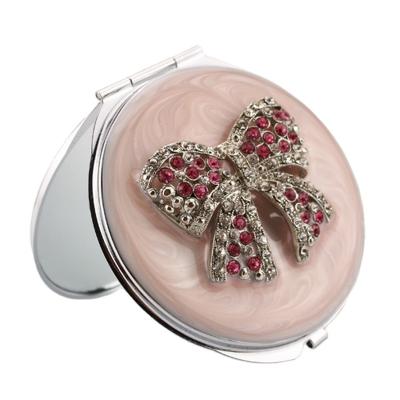 China 7cm Round Magnifying Jewelery Compact Mirror Bowknot Design Gold Plating Compact Mirror for sale