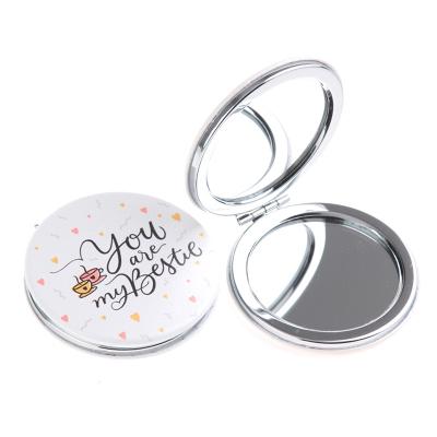 China Cartoon Design Portable Magnifying Makeup Folding Mirror with Double Side for Girl Letter Magnifying Compact PU Pocket Cosmetic Mirrors for sale