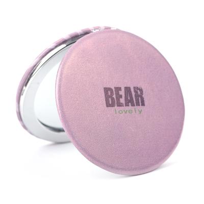 China High Quality Enlarging Custom Logo PU Leather Rose Gold Metal Compact Makeup Mirror for sale