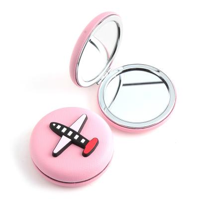 China Popular Small Pocket Cosmetic Leather Stand Folding Mirror Cover Magnifying Makeup Mirror for sale