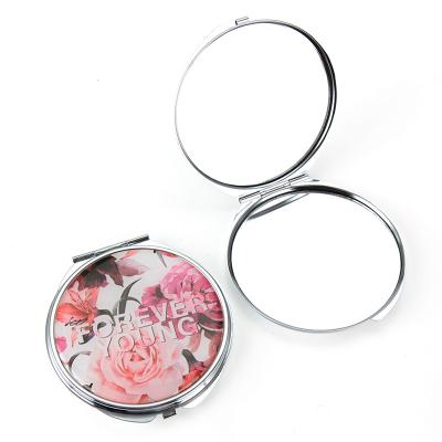 China 70mm Flower Magnifying Compact Mirror Round Keepsake Makeup Design Mirror Custom Design Logo Cosmetic Mirror Epoxy for sale