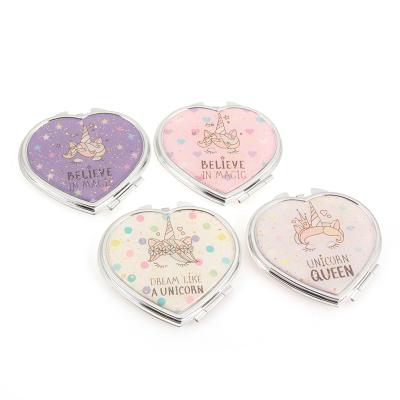 China Unicorn Cartoon Design Heart Shape 6.5cm Magnifying Pocket Foldable Handheld Compact Mirror for sale