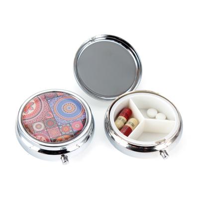 China Round Metal Pill Box Medicine Box Maker Silver Gold Pill Case With Mirror Logo Design Custom Made for sale