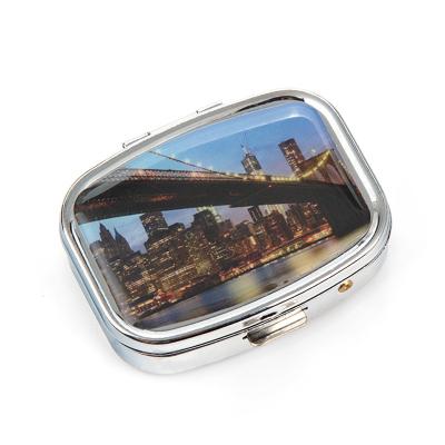 China Mini Pill Storage Case Purse City Theme Travel Pocket Daily Pill Case Metal Round Enamel Pill Box Jewelry Box Small for sale