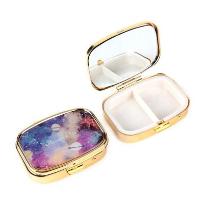 China Portable Metal Rectangle Pill Box Gold Plating Pill Case Customized Factory Customized OEM Epoxy Design Printing Box Accessory for sale