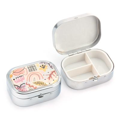 China Promotional Metal Food Grade 3 Case Rectangle Jewelry Decorate Metal Pill Case Box With Mirror for sale