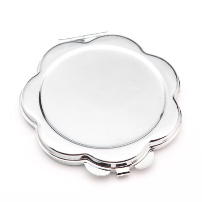 China DIY Magnifying Hot Selling Personalized Blank Mirror With Metal Insert Printing Gift Flower Shape Pocket Silver Mirror for sale