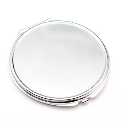 China Diameter 70mm Double Side Magnifying Stainless Steel Iron Makeup Bag Mirror Pocket Silver Plating Blank Folding Compact Mirror for sale