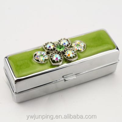 China Enamel Metal Green With Crystal Lips Box Fashion Wholesale Lipstick Box for sale