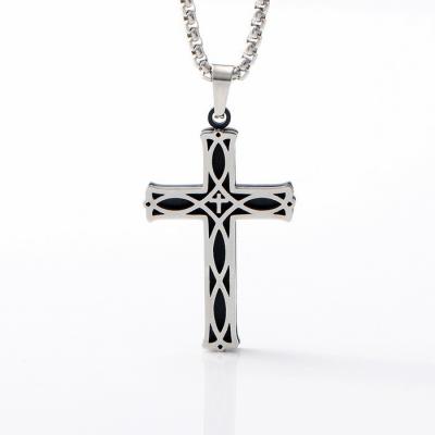 China New stainless steel jewelry with fashionable and personalized patterns, hollowed out necklace, simple men's cross pendant for sale