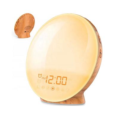 China Wireless WiFi Smart Alarm Clock Analog Sunrise Wake Up Light Colorful LED Atmosphere Light for sale