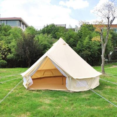 China Straight Tying Type Cotton Canvas Teepee Yurt Glamping Tent Waterproof Outdoor Luxury Camping Bell Tent for sale