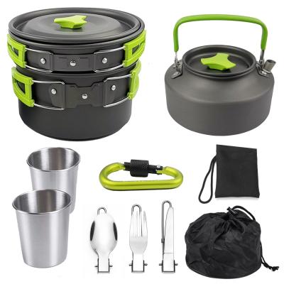 China Outdoor camping raising picnic camping kitchen travel aluminum cookware set outdoor camping cooking cookware for sale