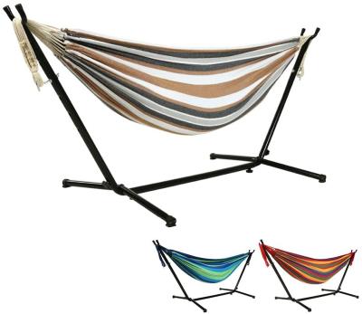 China Modern Outdoor Adult Cotton Hammock Stand Outdoor Folding Iron Garden Swing Bed Hanging Hammock With Metal Frame for sale