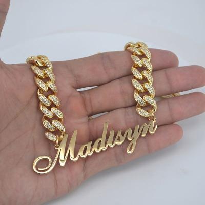 China Hiphop Hotsale Hiphop Personalized Cuban Link Iced Out Chain Paror Gold Plated Name Necklace for sale