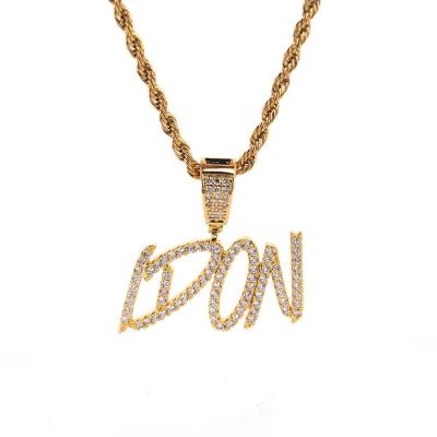 China Ziron Miami Cuban Link Outlet Bling Letter Name Plate Chain Pendant Necklace Mens Jewelry Hiphop HipHop Thick Iced Out Big for sale