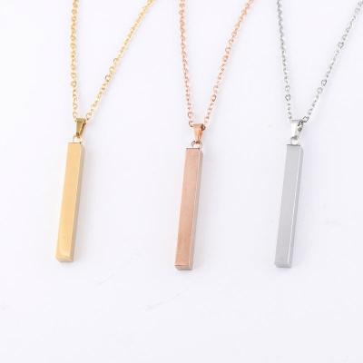 China Environmental Friendly DIY Square Bar Name Necklace Custom Mirror Polished Stainless Steel Personalized Vertical Bar Necklace for sale