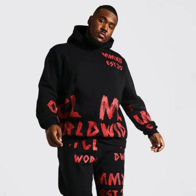 China Custom QUICK DRY Sweatshirt Pullover Men Print Oversized Letters Hoodie and Sweatpants Jogging Set Men's Hoodie Set for sale