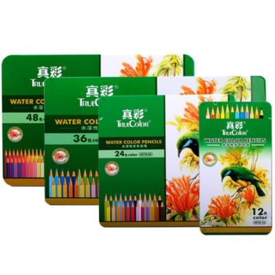 China Real Color 4576/set 24/36/48 Colors Professional Watercolor Coloring Wooden Water Soluble Pencil Set With Metal Box Packing for sale