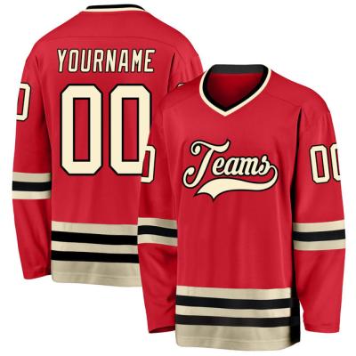 China Shirts & Embroidery Stitched Red Cream-Black Hockey Jersey Top Custom Blank Single Wholesale for sale