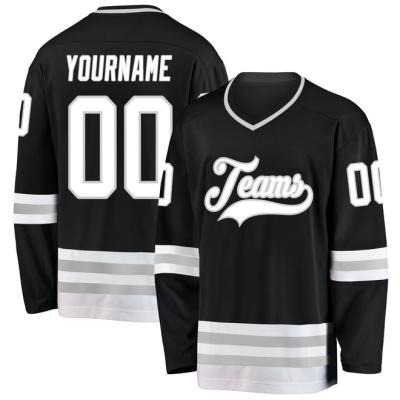 China Shirts & Black White-Grey Embroidery Stitched Single Hockey Jersey Tops Custom Blank Wholesale for sale