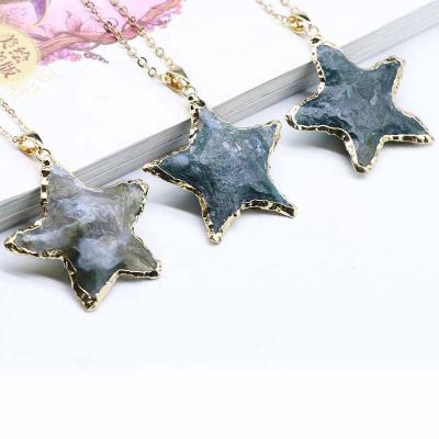 China CLASSIC Natural Indian Agate Sharpening Handmade Raw Five-pointed Star Necklace Pendant Gift Box Gift for sale