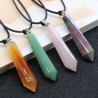 China CLASSIC Agate Pendant Natural Crystal Stone Column Irregular Hexagon Hexagon Necklace Pendant For DIY Jewelry Making for sale