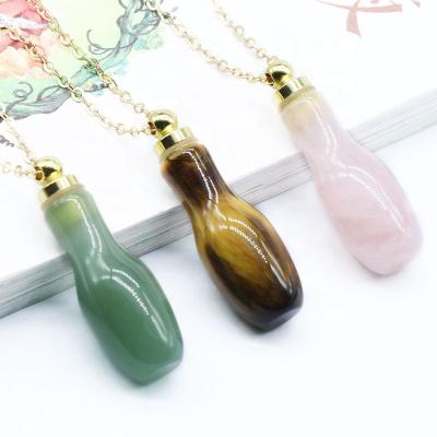 China CLASSIC Crystal Gemstone Perfume Bottle Pendant Natural Essential Oil Diffuser Squash Perfume Necklace Pendants for sale