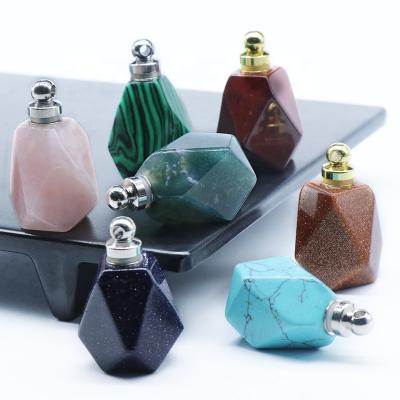 China CLASSIC Natural Pink Aventurine Perfume Bottle Polygon Crystal Perfume Oil Bottle Pendant Removable Pendant Necklace for sale