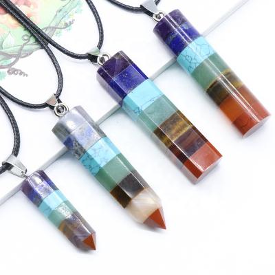 China CLASSIC Seven Chakras Prism Hexagonal Cuboid Reiki Energy Healing Necklace Chakra Pendant Cylindrical Pendant for sale