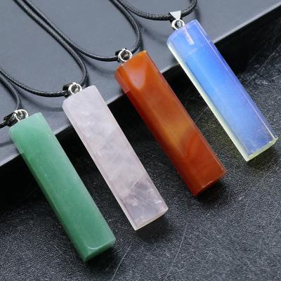 China CLASSIC Quartz Pendant Natural Crystal Stone Agate Rectangle Square Pendant Faceted Pendant Necklace for sale