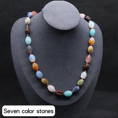 China Universal Natural Stone Drum Bead Woven Knotted Necklace Women Crystal Agate Colorful Stone Necklace Quartz Cylinder Bead Necklace for sale