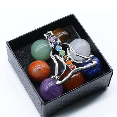 China Non Porous Crystal Seven Chakra Natural Crystal Agate Jade 20MM Ball Boxed 7 Chakra Stone Yoga Guidance Stone for sale