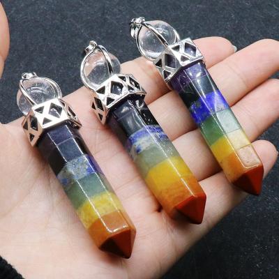 China Wholesale CLASSIC Hexagon Seven Chakra Pendulum Energy Column Crystal Reiki Healing Yoga Necklace Pendant Organ for sale