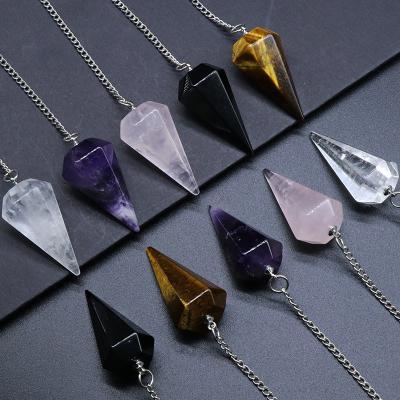 China Wholesale CLASSIC Meditation Pendulum Rose Eye Crystal Stone Tiger Cone Hexagonal Mind Pendulum for sale