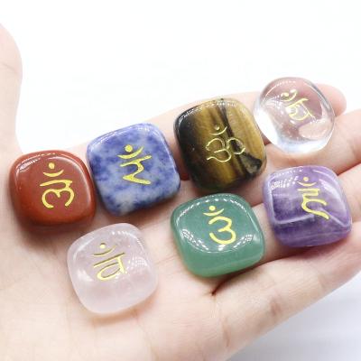 China Natural Crystal Seven Chakras Reiki Symbol Square Engraved Chakra Energy Healing Stone Crystal Amethyst Irregular for sale