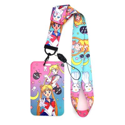 China Professional ID Card Holder Sublimation Print Lanyard Cartoon Sailor Moon Card Holder Key Chain for sale