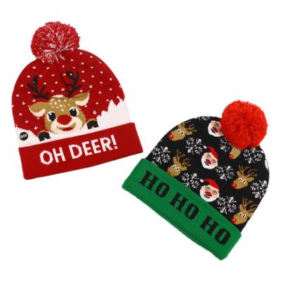 China JOINT Fashion LED Christmas Hat OEM Flash Style Fabric Acrylic Knitted Warm Hat for sale