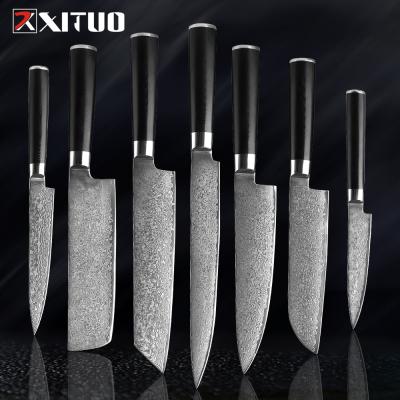 China Viable Japanese Chef XITUO VG10 Damascus Kitchen Knife Set With Black G10 Handle For Food for sale