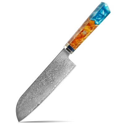 China Wholesale Custom Made Damascus Santoku Knife Resin Handle Chef Viable Japanese Blue Professional Cleaver Knife Wholesale Kitchen Knives for sale